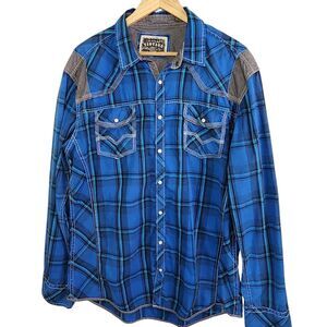 BKE Vintage 1967 Athletic Fit Mens  Pearl Snaps Long Sleeve Plaid western rodeo